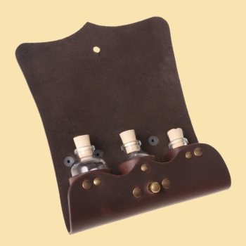 Preview: Tranktasche - Knopf-Verschluss  - braun - 3 Flaschen